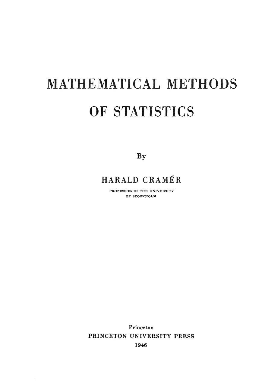 Mathematical Methods Of Statistics : Harald Cramer : Free Download 