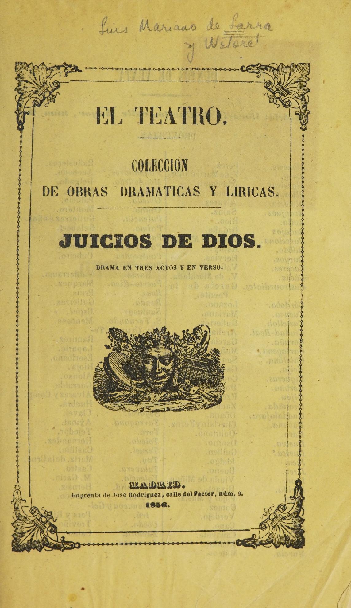 Juicios de Dios : drama original en tres actos y en verso : Larra 